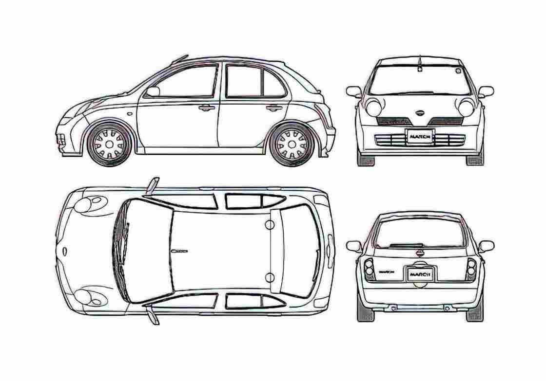 Blueprint Nissan March 5 door Hatchback 2003 A4 Photo Print