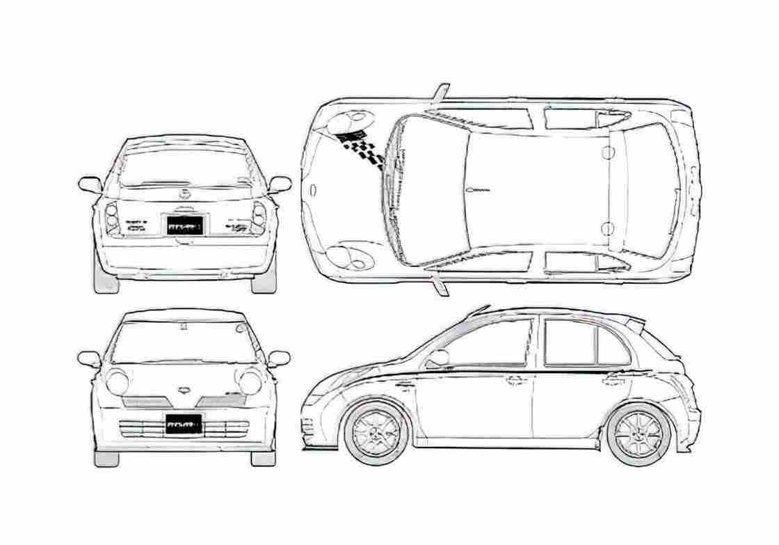 Blueprint Nissan March S Tune 5 door Hatchback 2004 A4 Photo Print