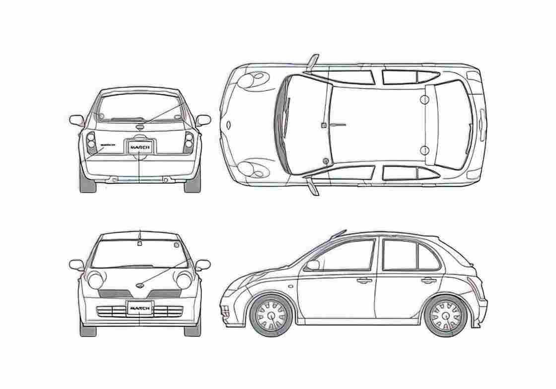 Blueprint Nissan March V Selection Hatchback 2004 A4 Photo Print