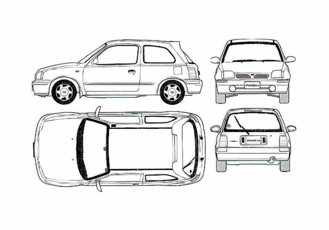 Blueprint Nissan Micra 3 door Hatchback 2000 A4 Photo Print