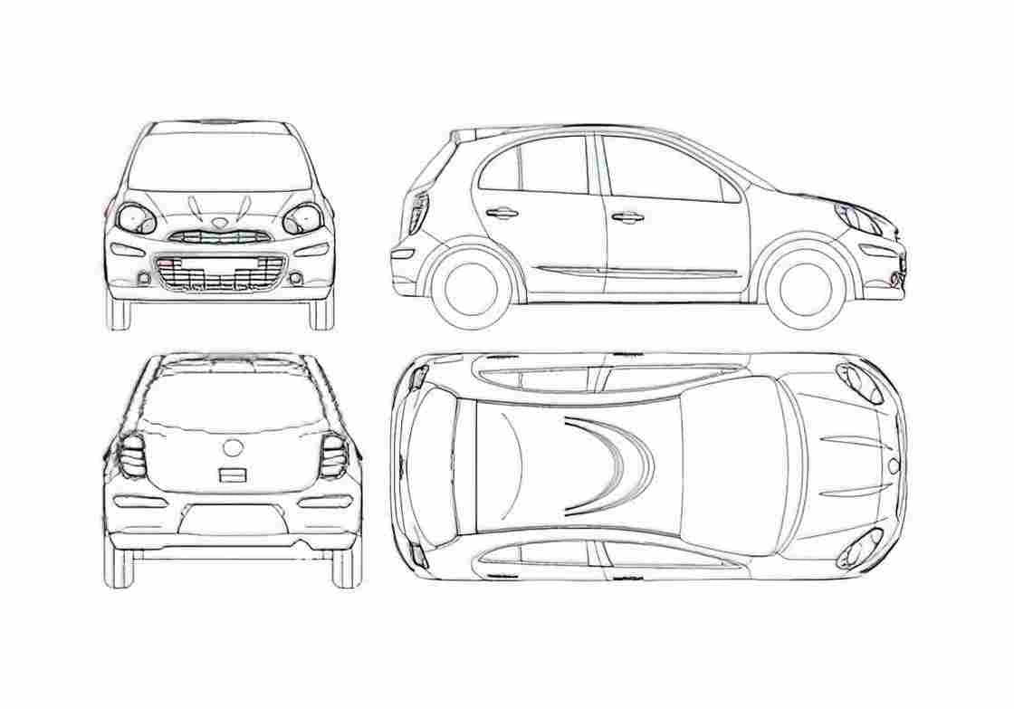 Blueprint Nissan Micra Hatchback 2011 A4 Photo Print
