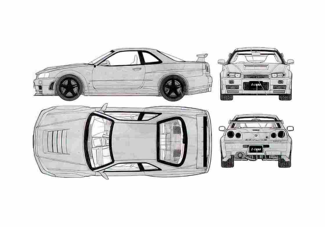 Blueprint Nissan Nismo r34 GTR Tune Coupe A4 Photo Print
