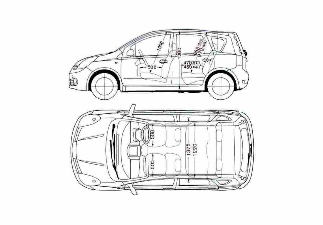 Blueprint Nissan Note Hatchback 2005 A4 Photo Print