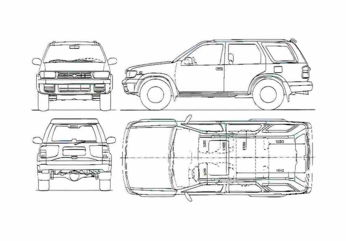Blueprint Nissan Pathfinder SUV 1997 A4 Photo Print