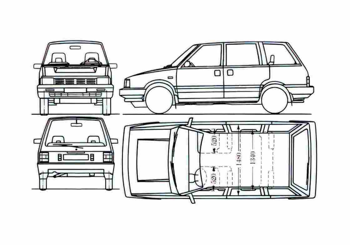 Blueprint Nissan Prairie Minivan 1985 A4 Photo Print