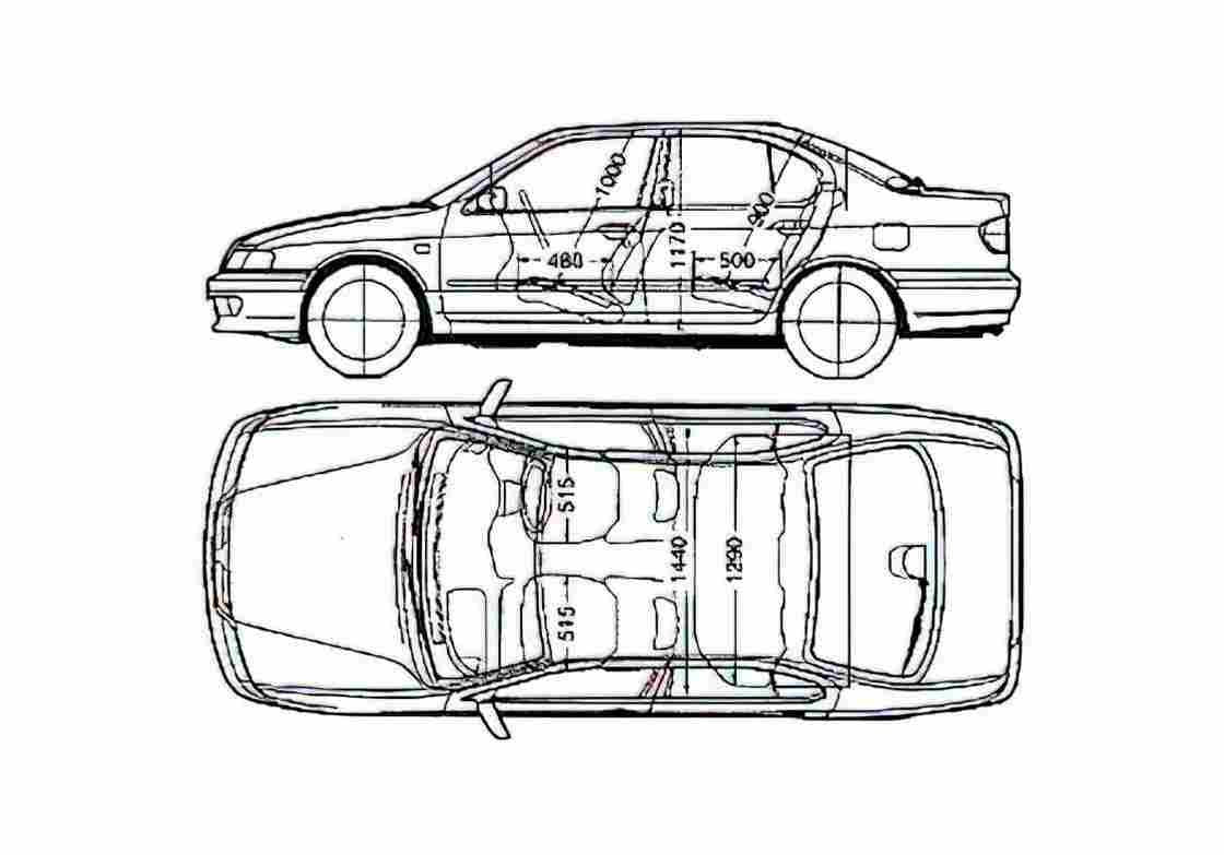 Blueprint Nissan Primera 4 door Sedan 2000 A4 Photo Print