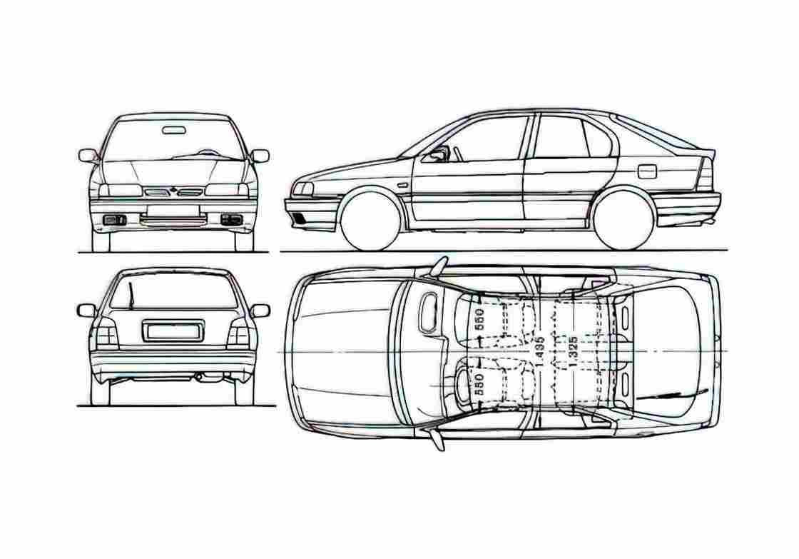 Blueprint Nissan Primera Hatchback 1995 A4 Photo Print