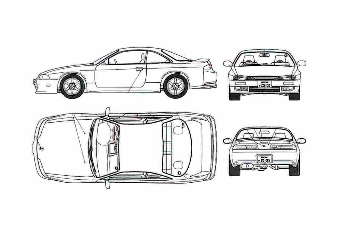 Blueprint Nissan Silvia S14 QS Coupe 1994 A4 Photo Print