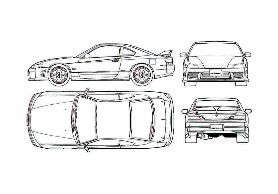 Blueprint Nissan Silvia S15 Coupe 2001 A4 Photo Print