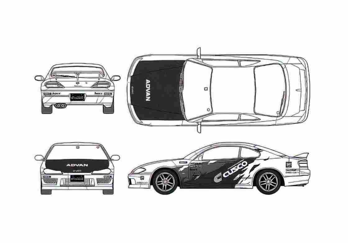 Blueprint Nissan Silvia S15 Cusco Coupe 2000 A4 Photo Print