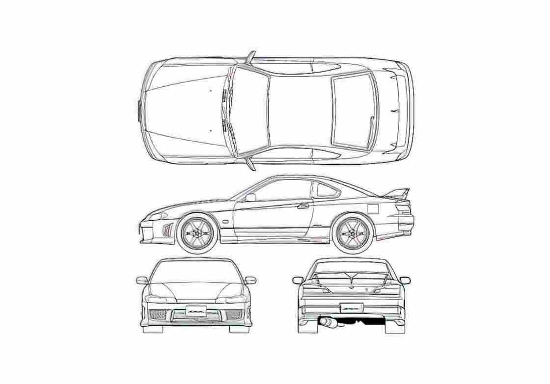 Blueprint Nissan Silvia S15 Spec R Coupe 1999 A4 Photo Print
