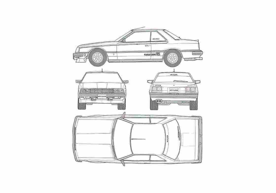 Blueprint Nissan Skyline 2000 RS Coupe 1987 A4 Photo Print