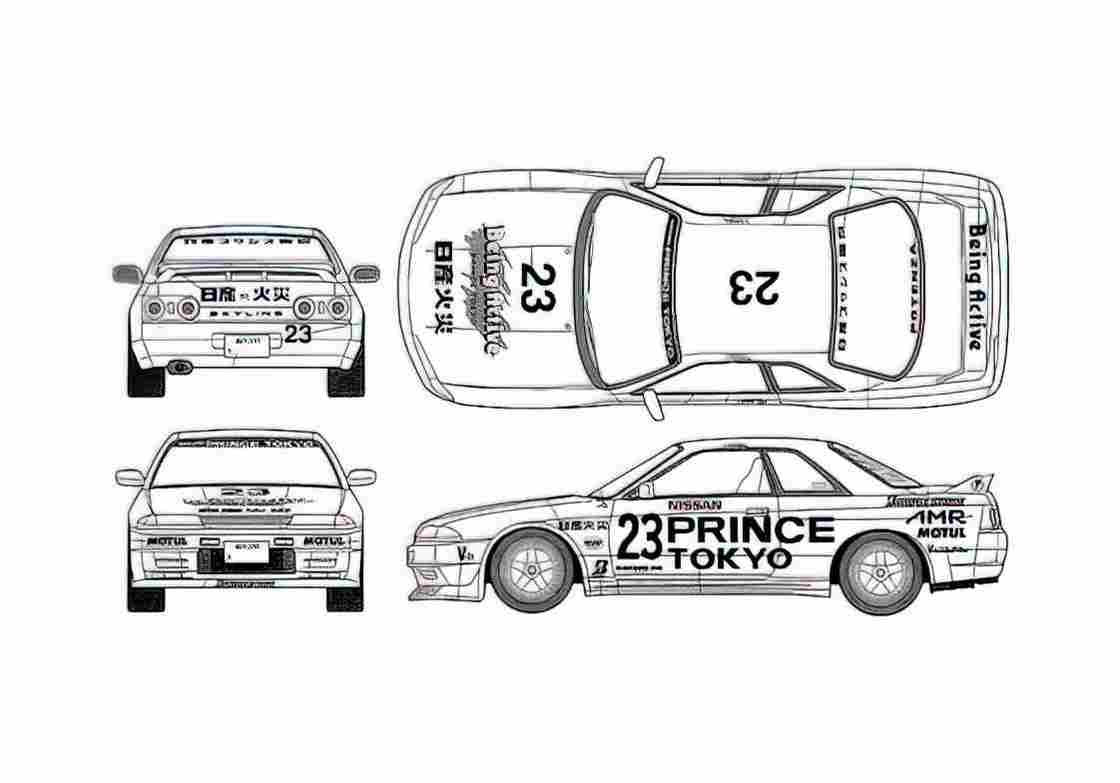 Blueprint Nissan Skyline GT R 32 Coupe 2001 A4 Photo Print