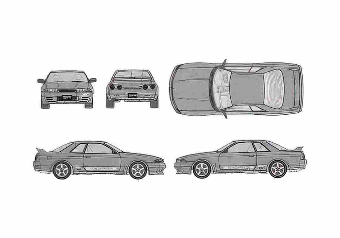 Blueprint Nissan Skyline GT R BNR32 Coupe 1990 A4 Photo Print