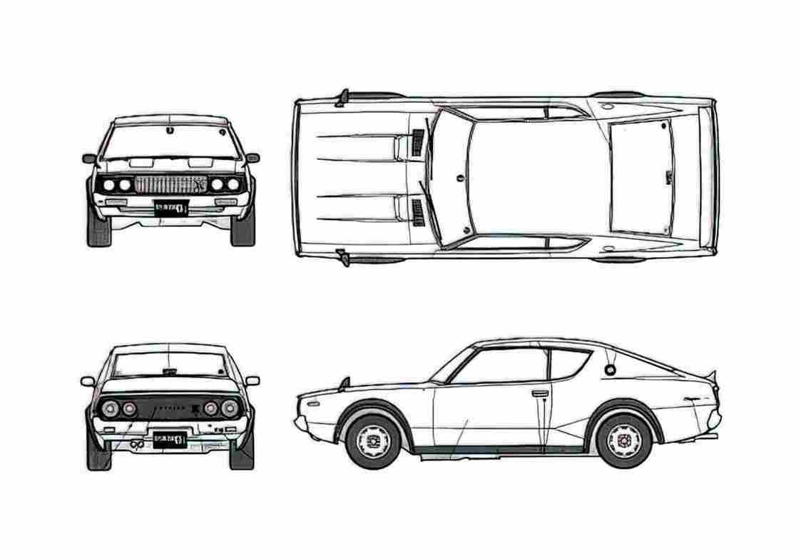 Blueprint Nissan Skyline GT R KPGC110 Coupe 1972 A4 Photo Print