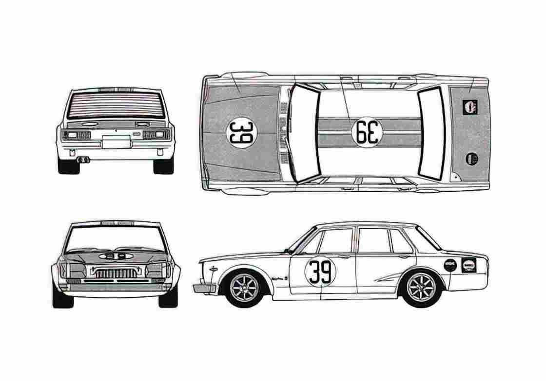 Blueprint Nissan Skyline GT R PGC10 4 door Sedan 1969 A4 Photo Print