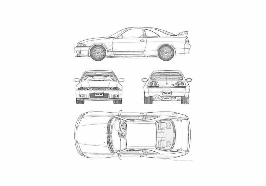 Blueprint Nissan Skyline GT R R33 Coupe 1995 A4 Photo Print