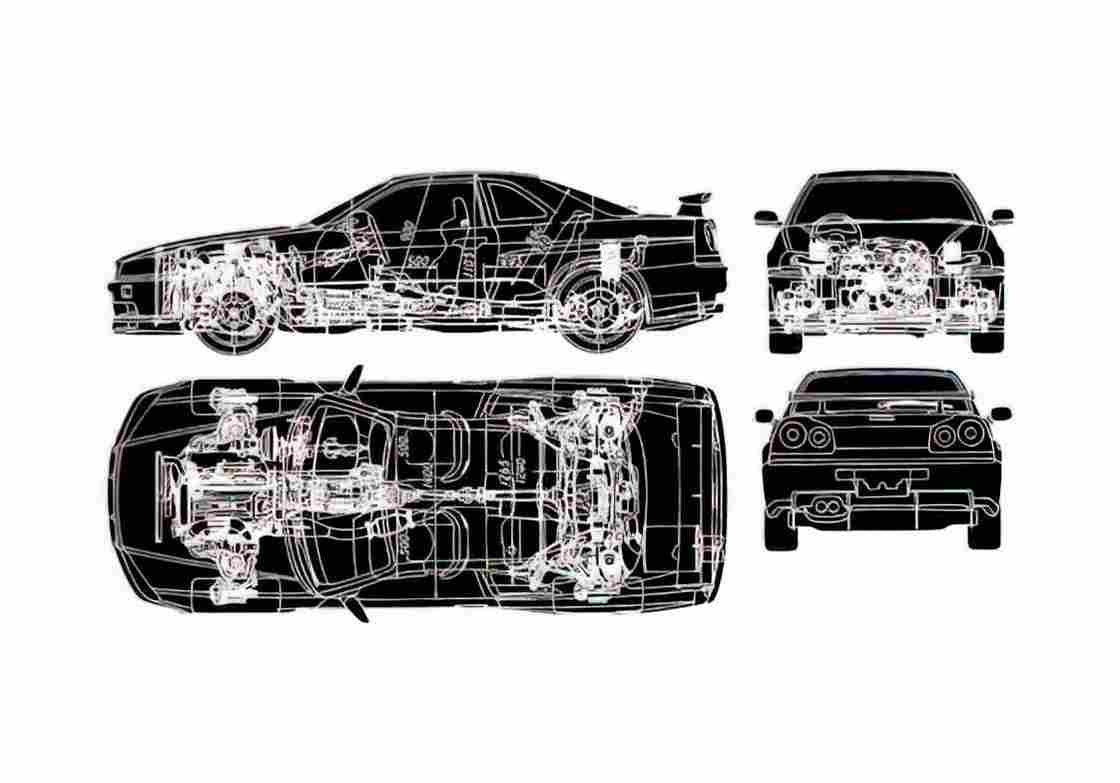 Blueprint Nissan Skyline GT R34 Coupe A4 Photo Print