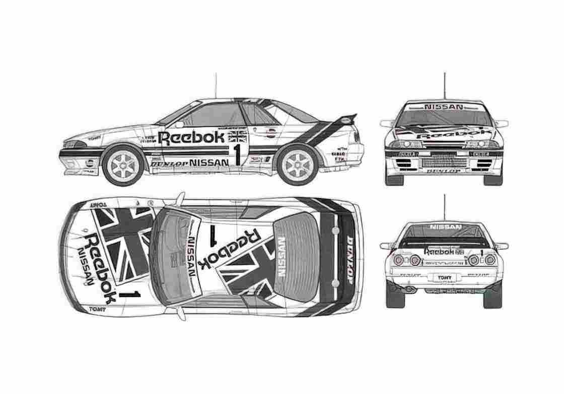Blueprint Nissan Skyline GTR Coupe 1995 A4 Photo Print