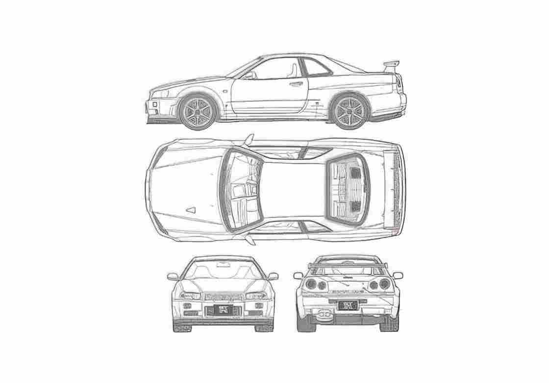 Blueprint Nissan Skyline GTR V Coupe A4 Photo Print