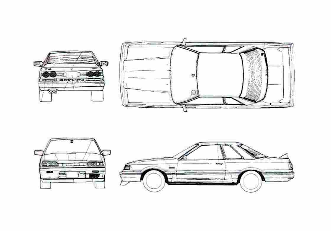 Blueprint Nissan Skyline GTS HR31 Coupe 1988 A4 Photo Print
