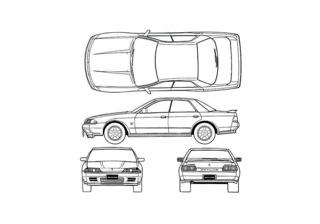 Blueprint Nissan Skyline GTS T R32 Type M Sedan 1989 A4 Photo Print