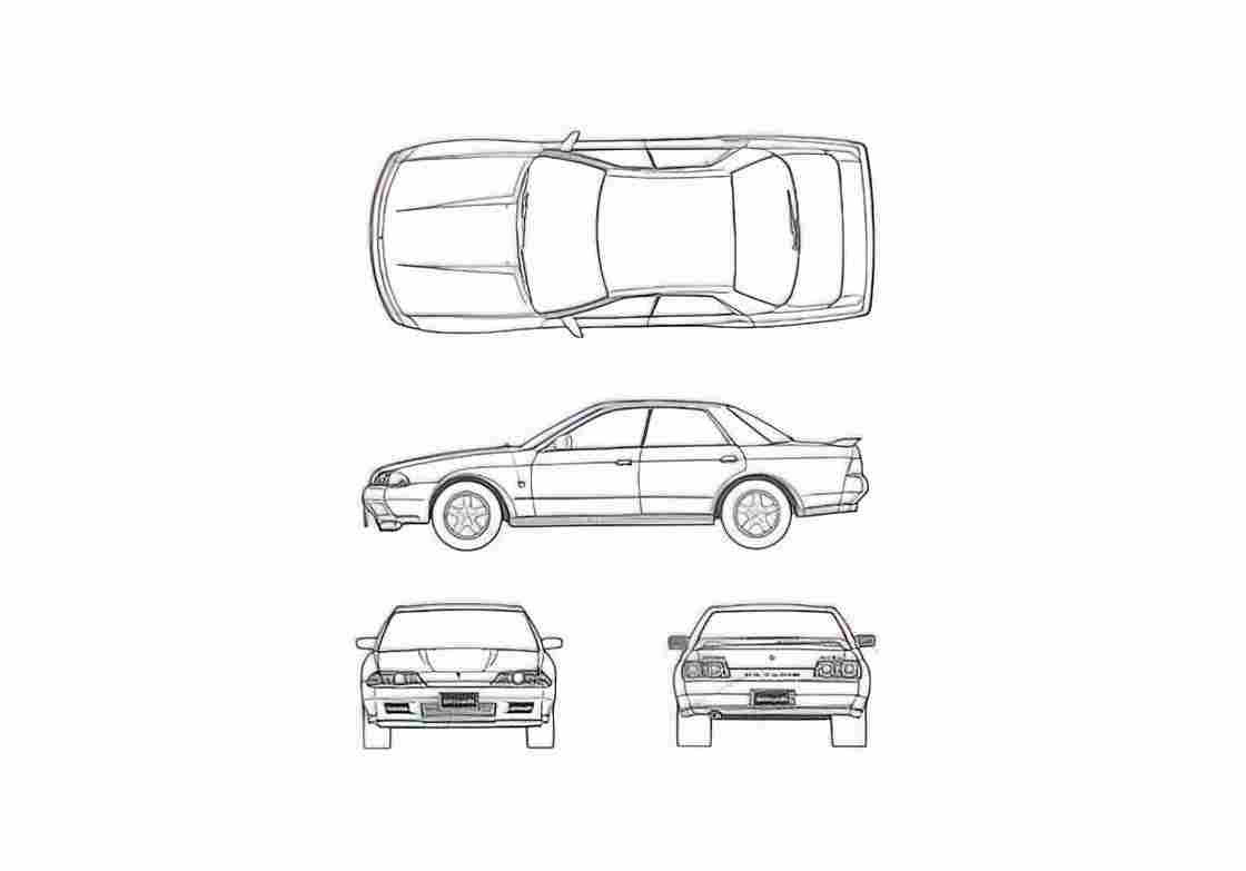 Blueprint Nissan Skyline R32 Sedan 1989 A4 Photo Print