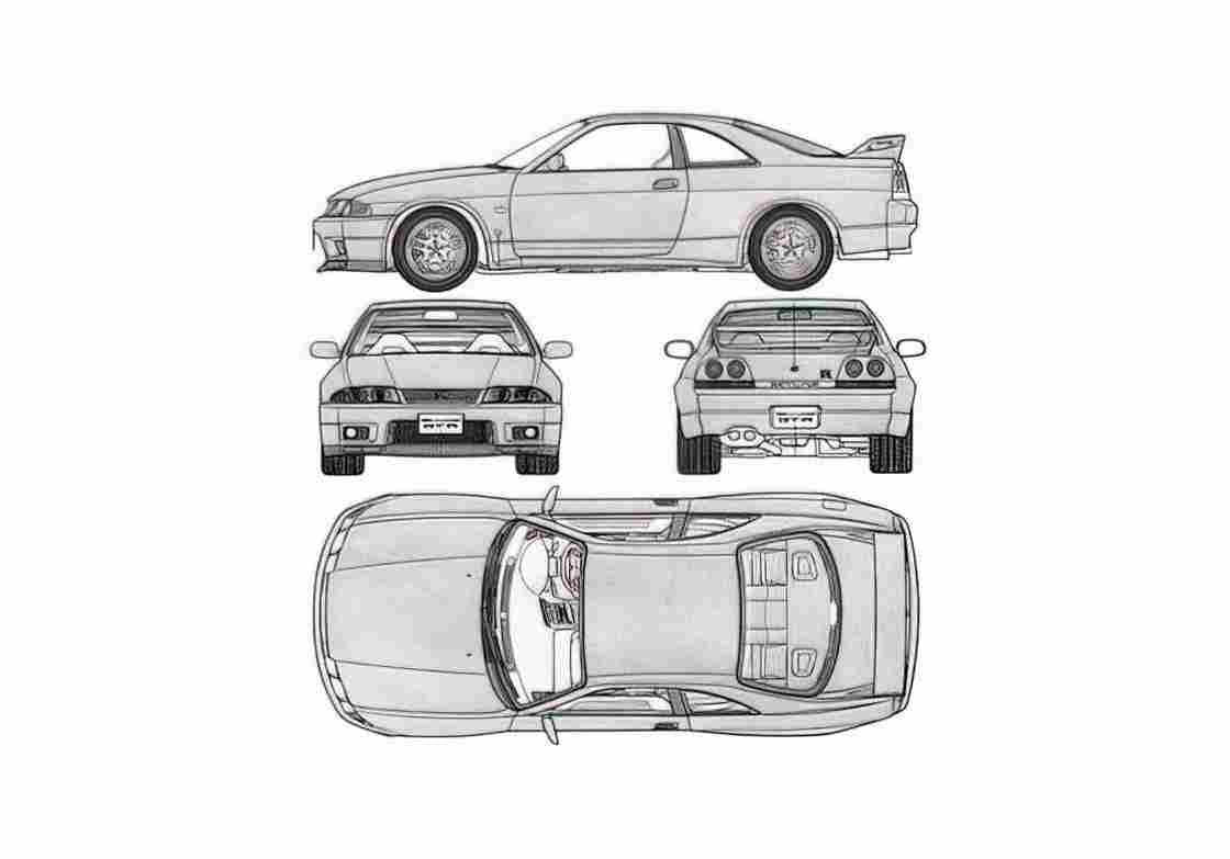Blueprint Nissan Skyline R33 GT R Coupe 1996 A4 Photo Print