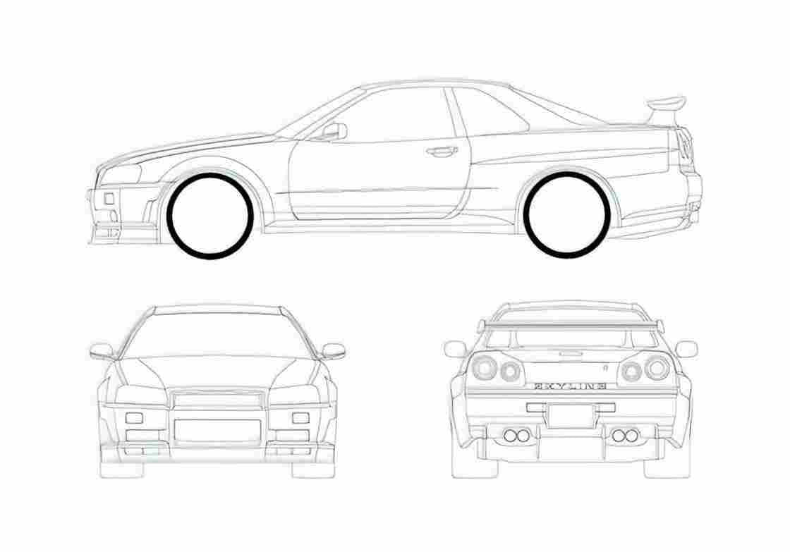 Blueprint Nissan Skyline R34 GT Coupe 1999 A4 Photo Print
