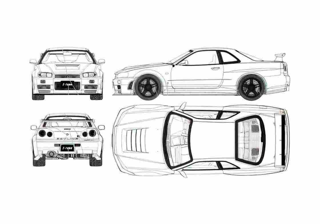 Blueprint Nissan Skyline R34 GT R Z tune Coupe 2002 A4 Photo Print