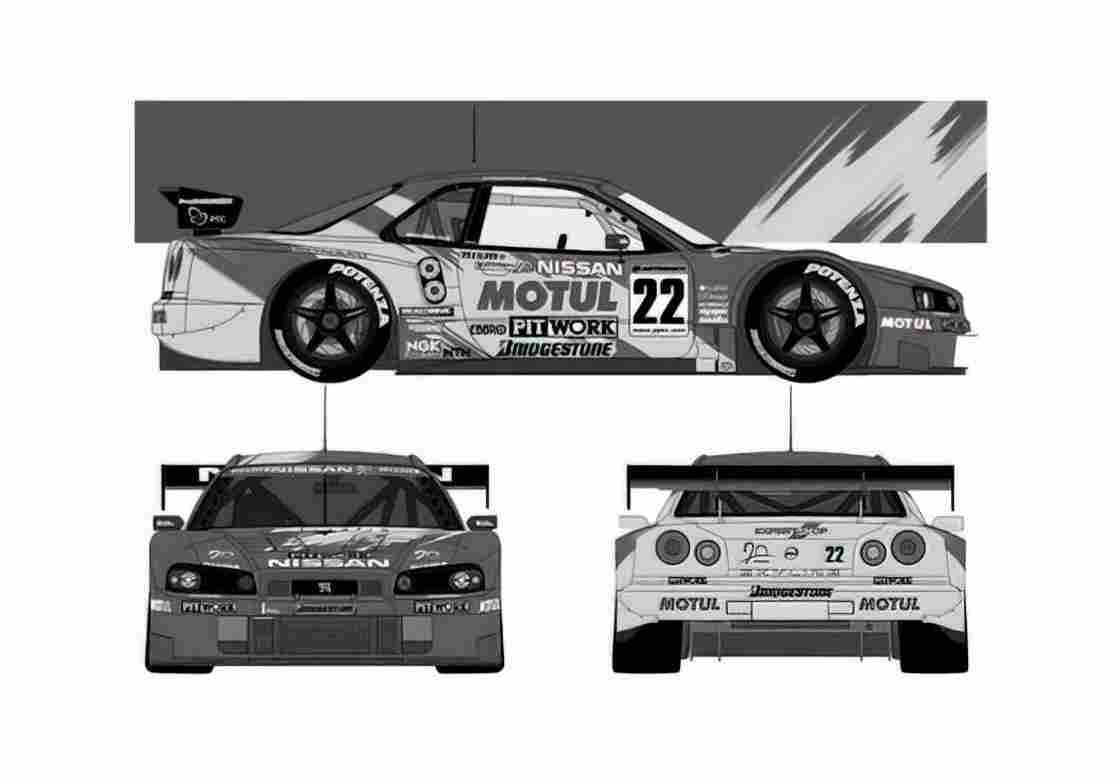 Blueprint Nissan Skyline R34 JGTC Coupe A4 Photo Print