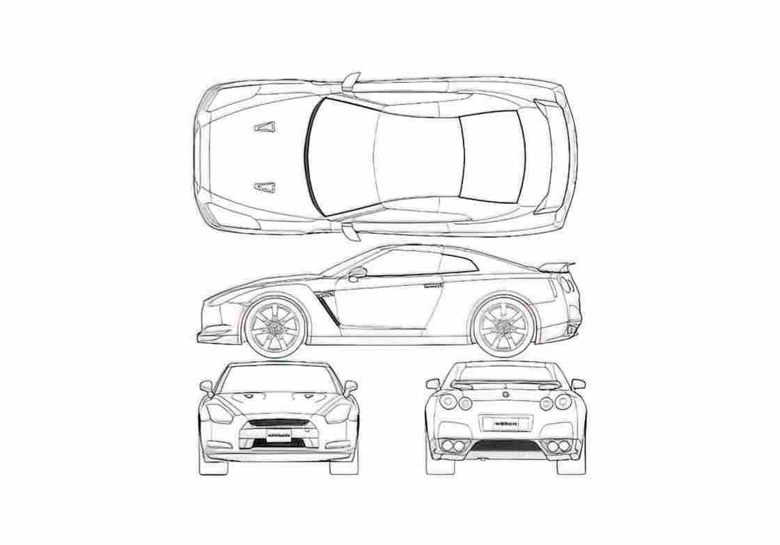 Blueprint Nissan Skyline R35 GT R Coupe 2008 A4 Photo Print