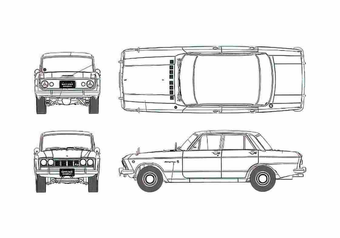 Blueprint Nissan Skyline S54B 2000GTB Sedan 1968 A4 Photo Print