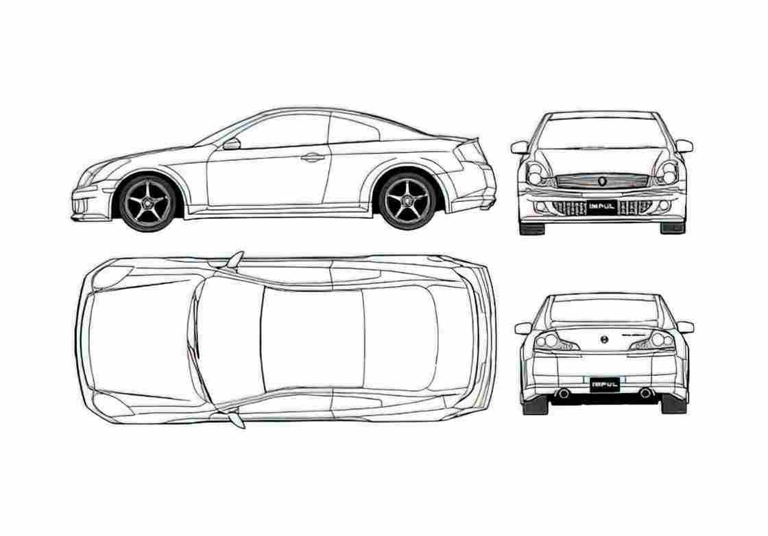Blueprint Nissan Skyline V35 350 GT Coupe 2003 A4 Photo Print