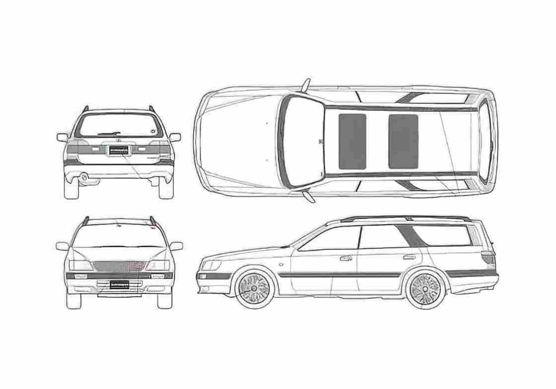 Blueprint Nissan Stagea RS Four Wagon 2004 A4 Photo Print