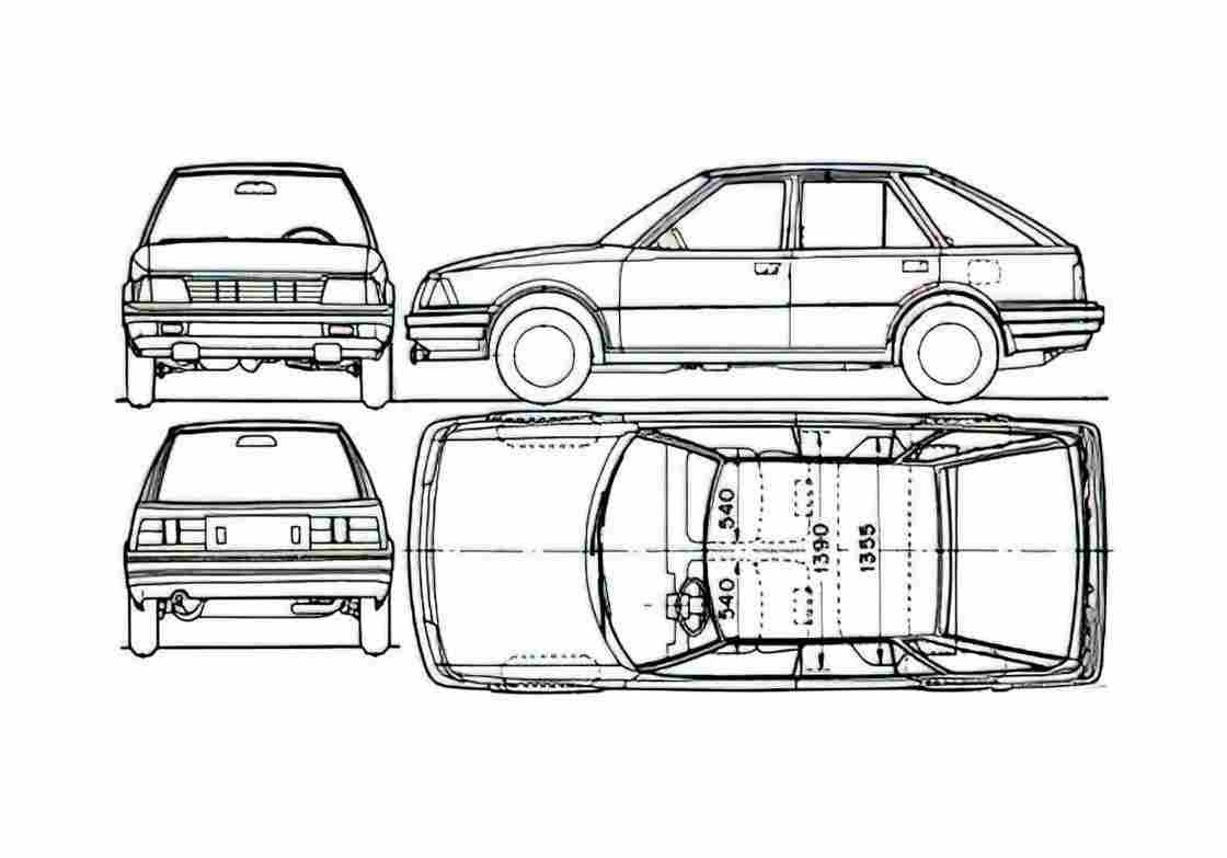 Blueprint Nissan Stanza 5 door Hatchback 1985 A4 Photo Print