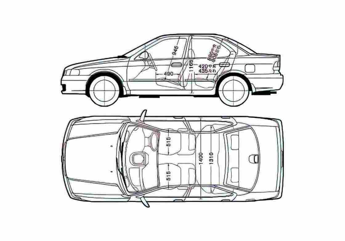 Blueprint Nissan Sunny 4 door Sedan 2003 A4 Photo Print