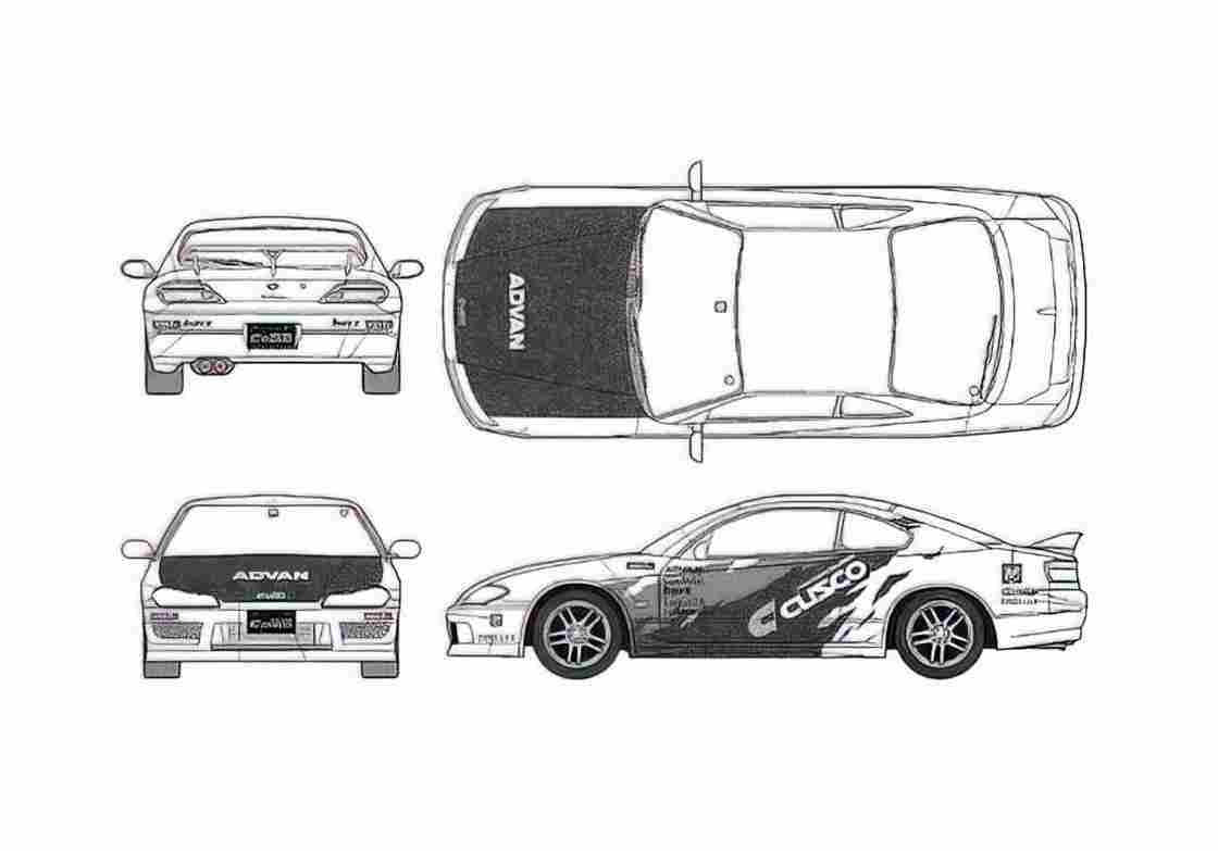 Blueprint Nissan Sylvia S15 Sedan 1995 A4 Photo Print
