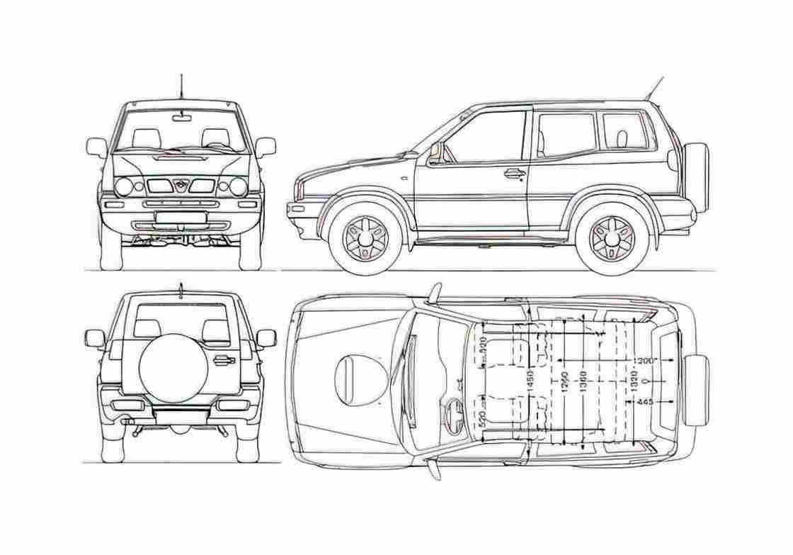 Blueprint Nissan Terrano II SWB SUV 1989 A4 Photo Print