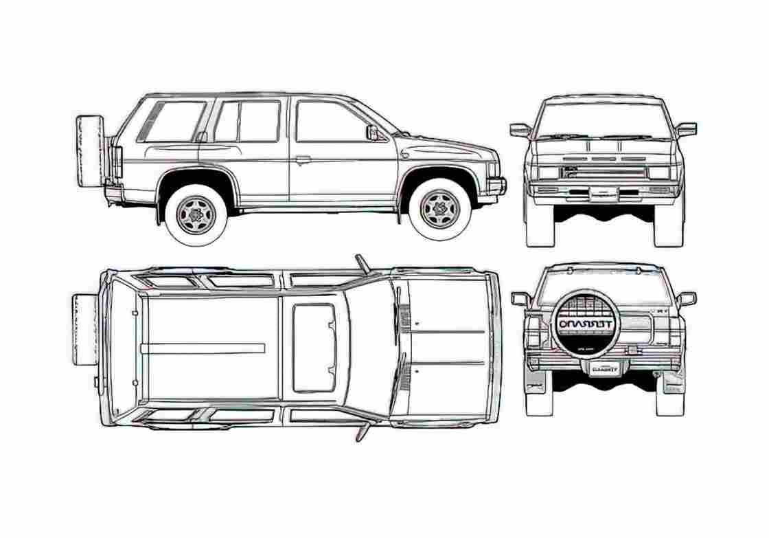 Blueprint Nissan Terrano R3M SUV 1991 A4 Photo Print