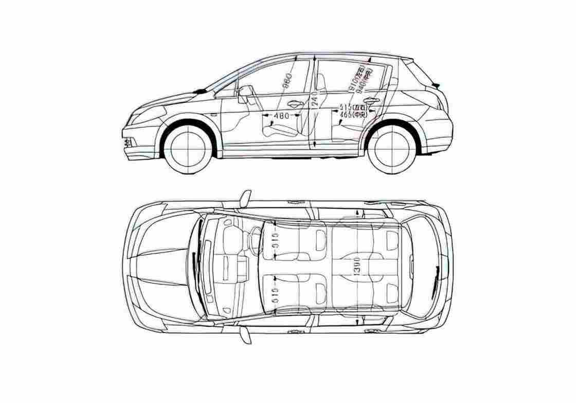 Blueprint Nissan Tiida Hatchback 2005 A4 Photo Print