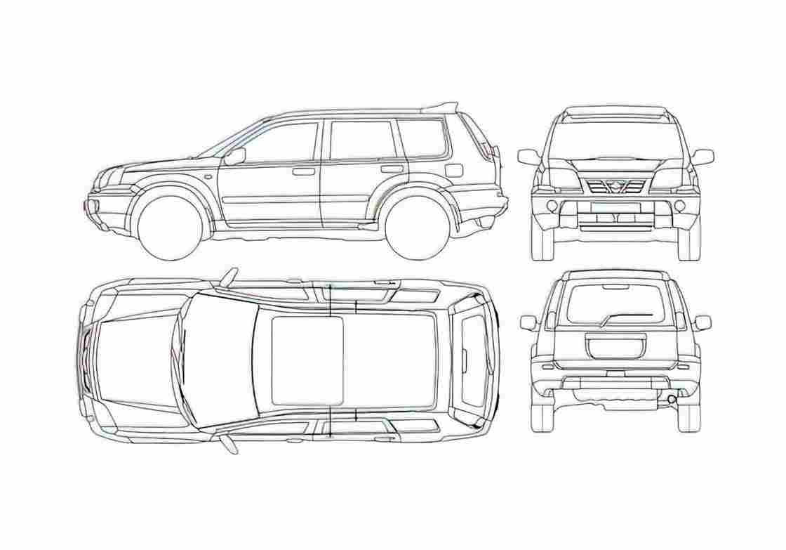 Blueprint Nissan X Trail I SUV 2005 A4 Photo Print