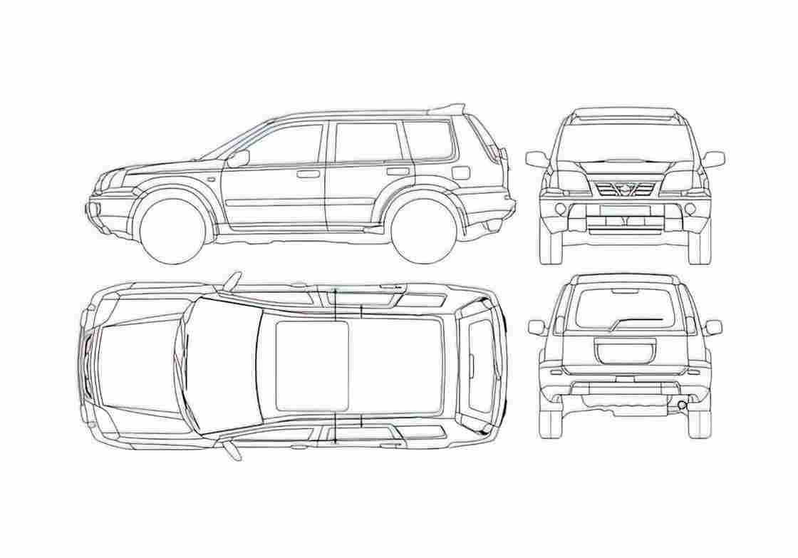 Blueprint Nissan X Trail SUV 2005 A4 Photo Print