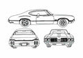 Blueprint Oldsmobile Cutlass 442 Coupe 1970 A4 Photo Print