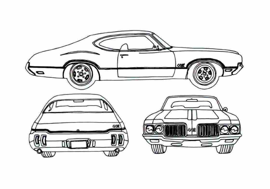 Blueprint Oldsmobile Cutlass 442 Coupe 1970 A4 Photo Print