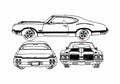 Blueprint Oldsmobile Cutlass 442 W30 Coupe 1970 A4 Photo Print