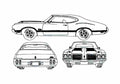 Blueprint Oldsmobile Cutlass 442 W31 Coupe 1970 A4 Photo Print