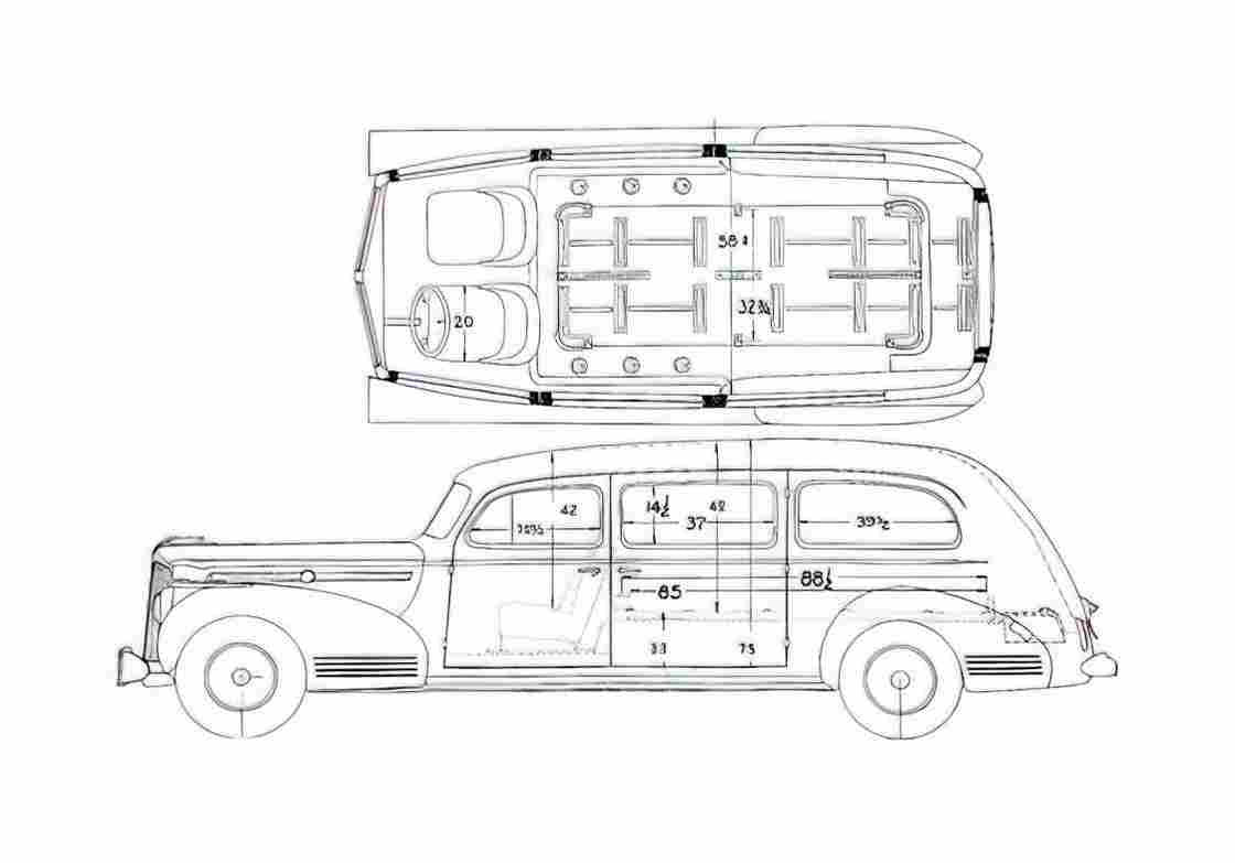 Blueprint Oldsmobile Miller Hearse 4190 Wagon 1942 A4 Photo Print