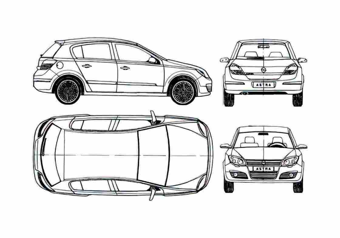 Blueprint Opel Astra 5 door Hatchback 2004 A4 Photo Print