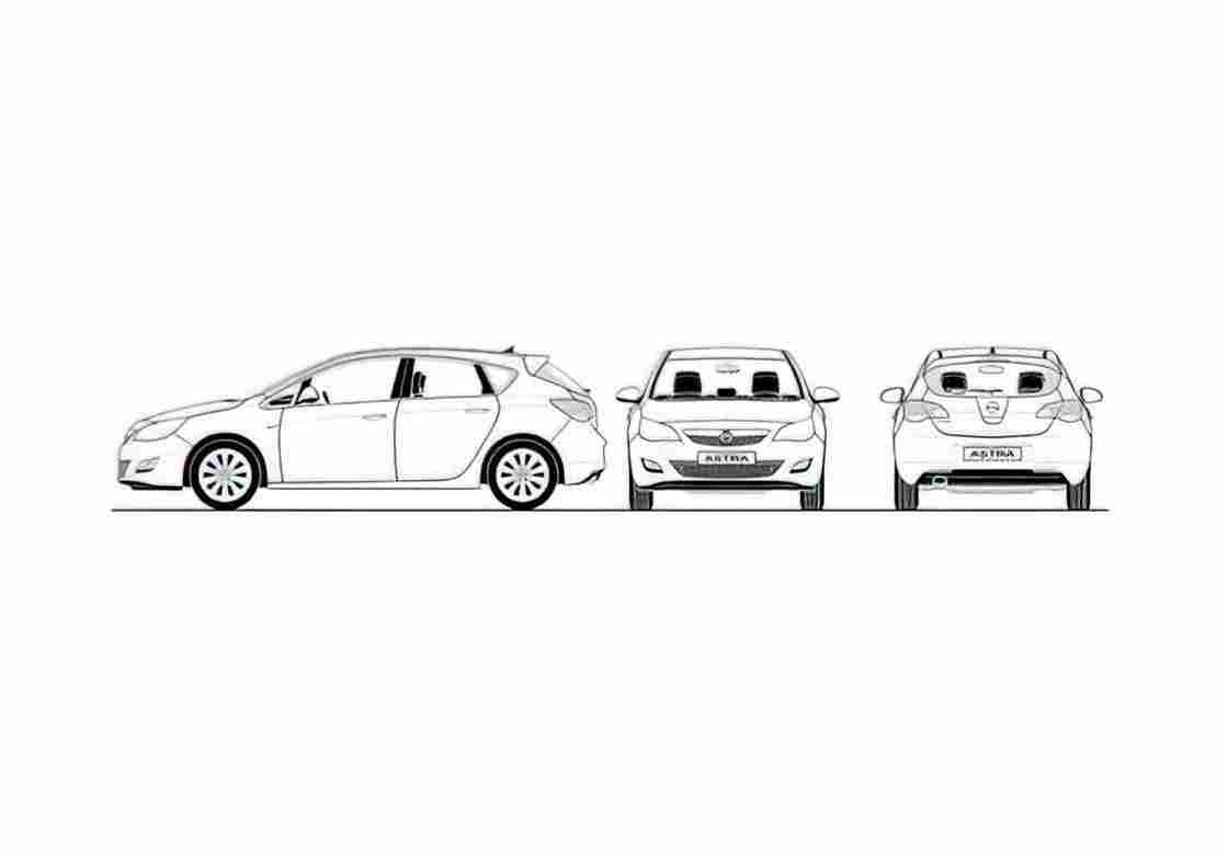 Blueprint Opel Astra 5 door Hatchback 2009 A4 Photo Print